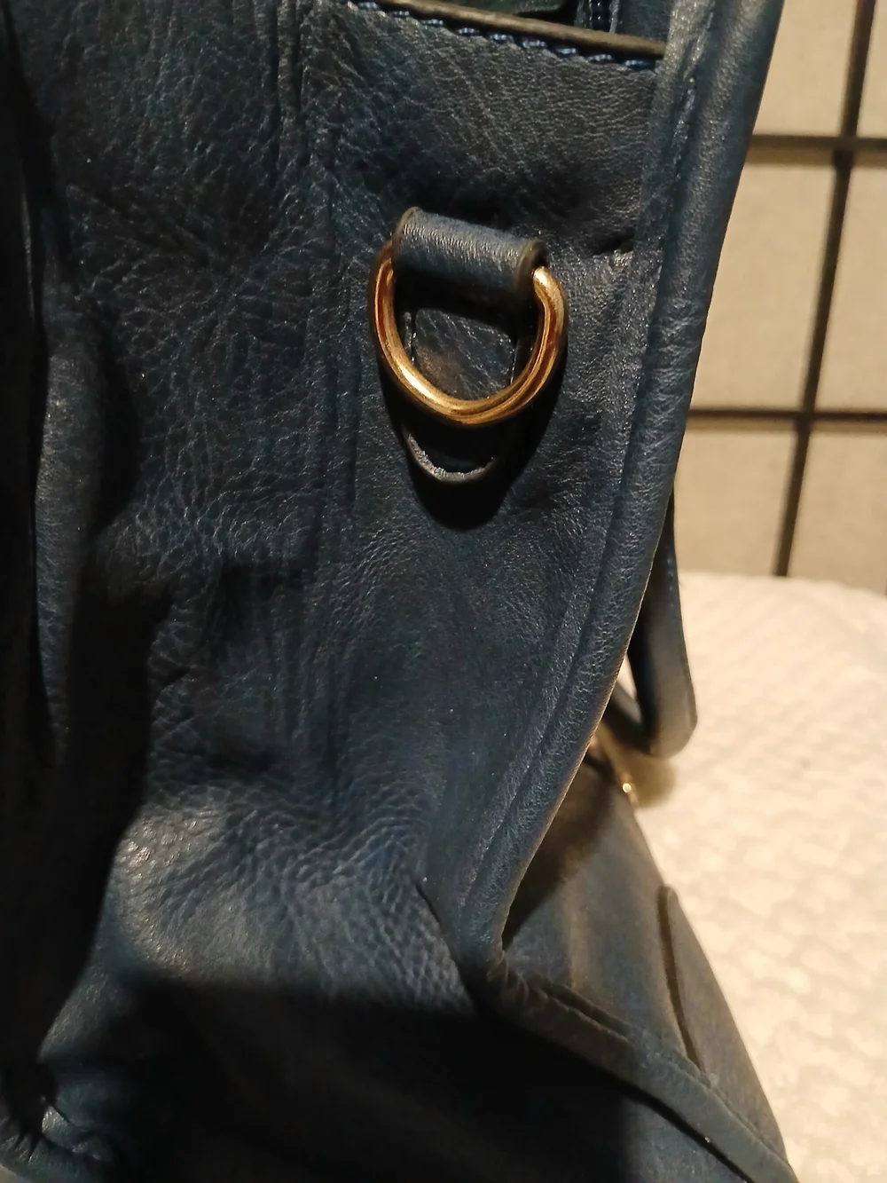 Michael Kors Navy Leather Satchel with Gold Accents